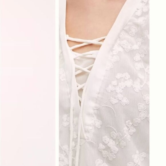 Anthropologie Maeve embroidered White Floral Lace Up sleeve less top 12 - Picture 11 of 11